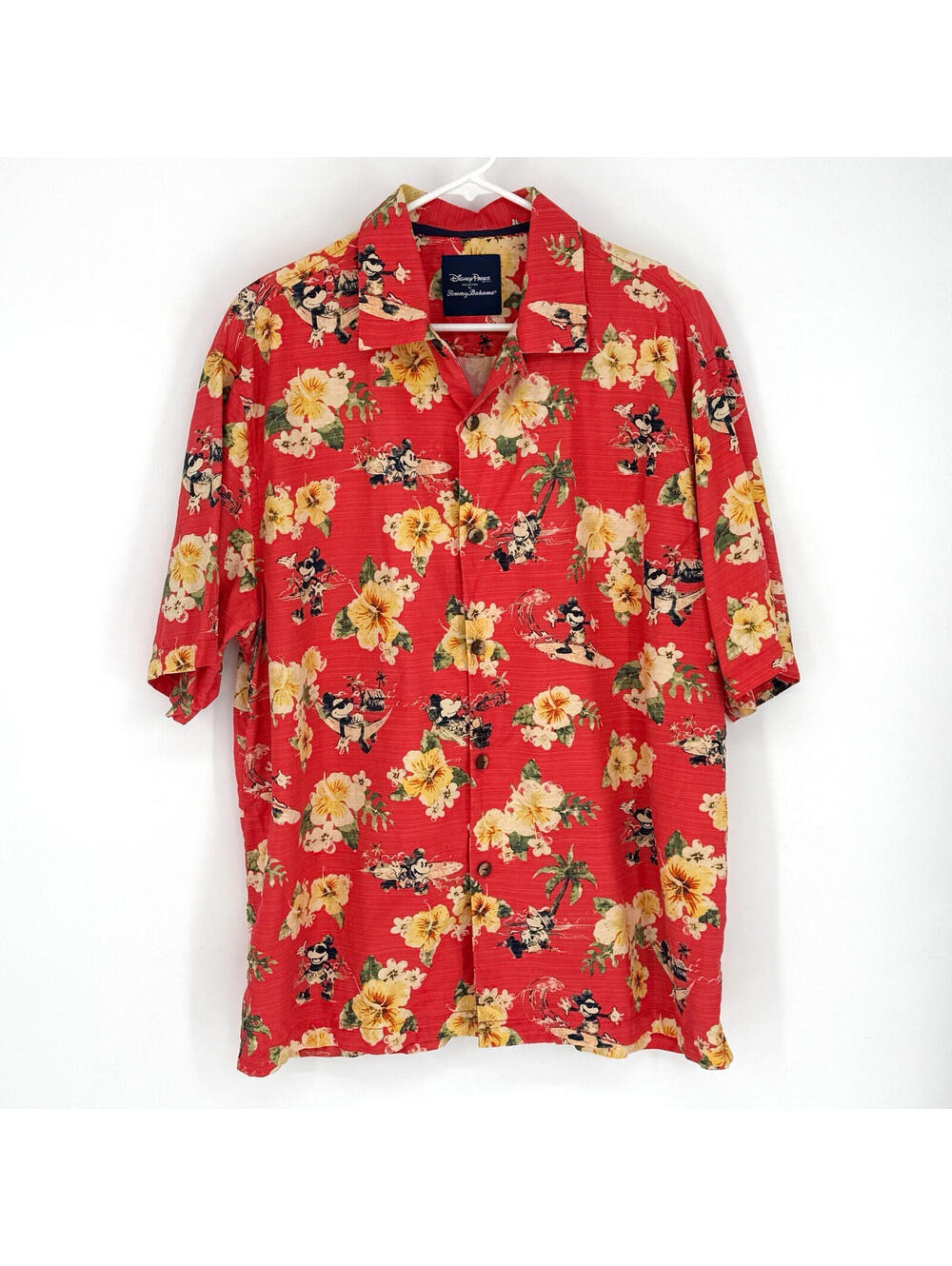 Tommy Bahama Disney Parks Mickey Hawaiian Shirt Red Floral Button Up Mens M NWOT